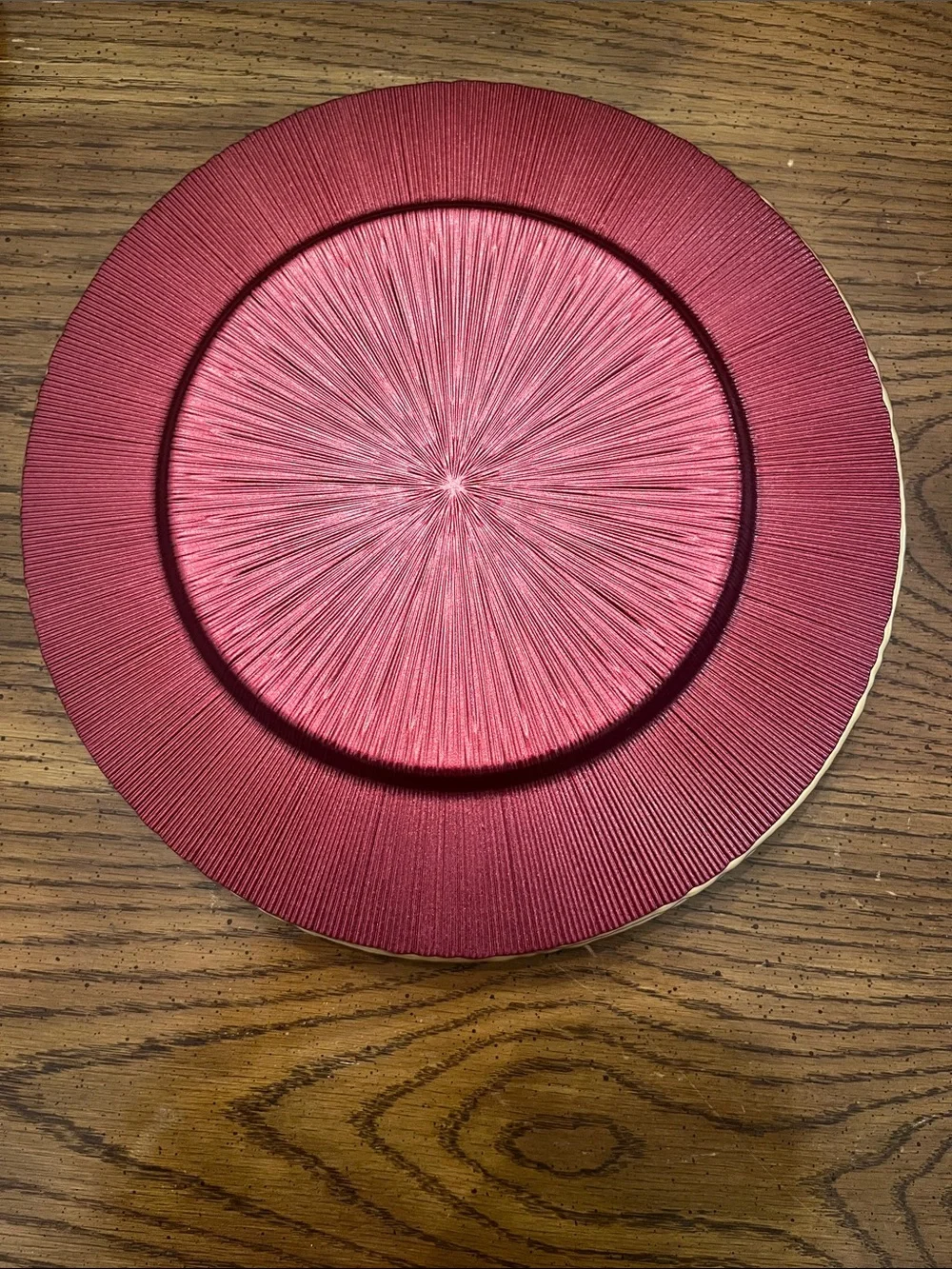 Williams Sonoma Red Charger Glass Plates with Gold Trim, new with tags